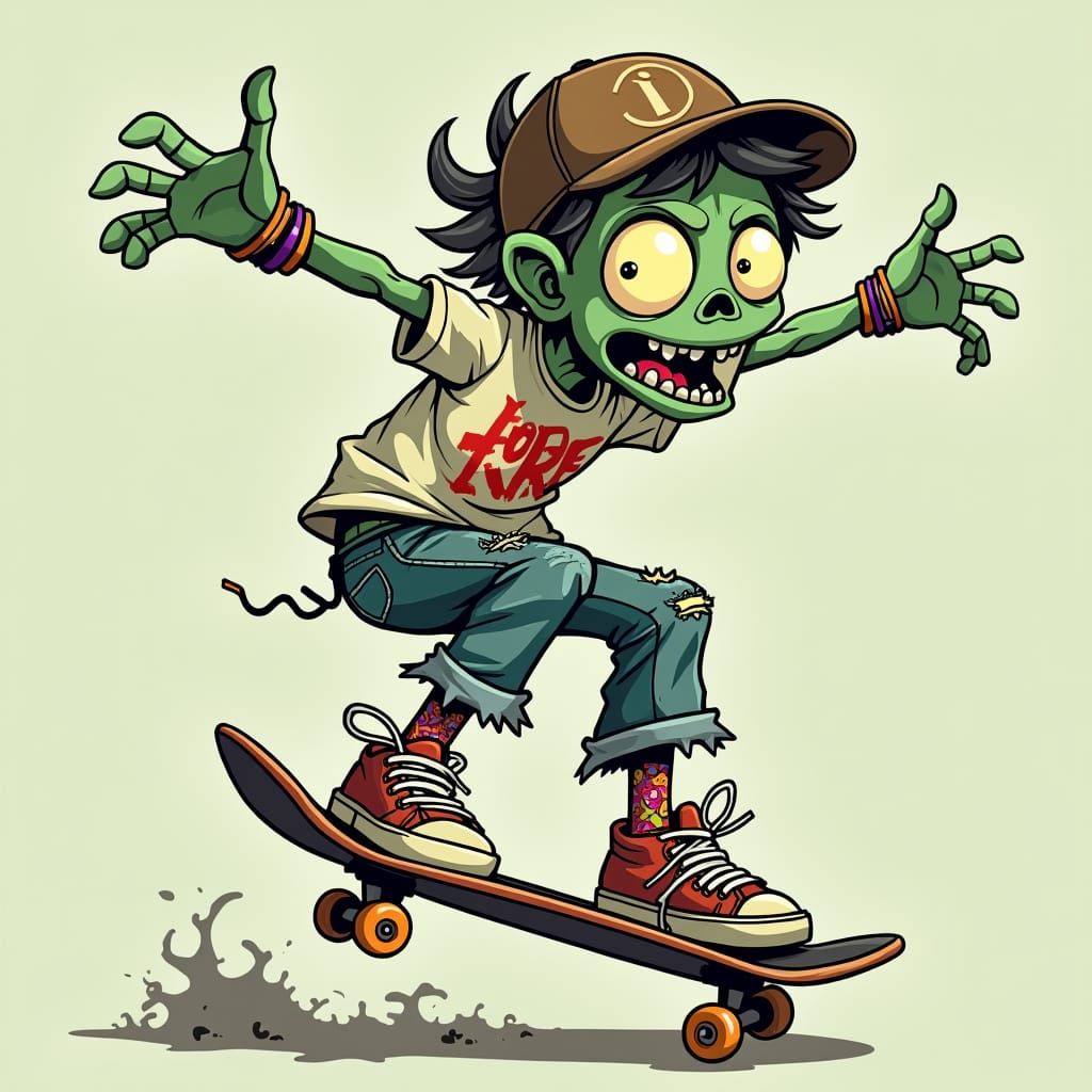 Zombie Skateboarder Cartoon in Digital Art Style