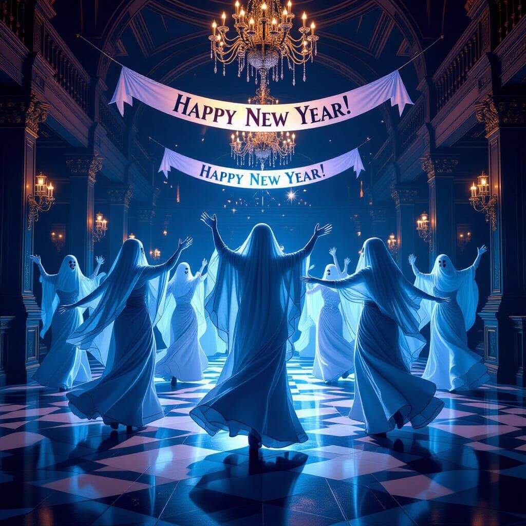 Ghosts Celebrate New Year's Eve Ball