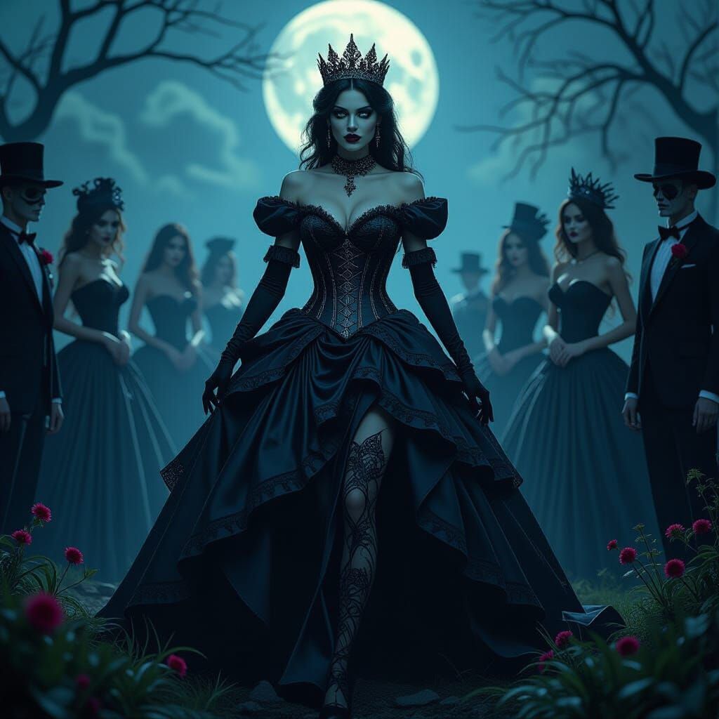 Undead Prom Queen Rises from Grave in Gothic Fantasy Style