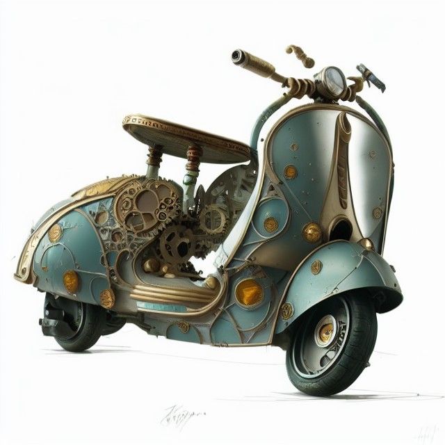 Intricate Steampunk Vespa: Hyperdetailed Mechanical Art