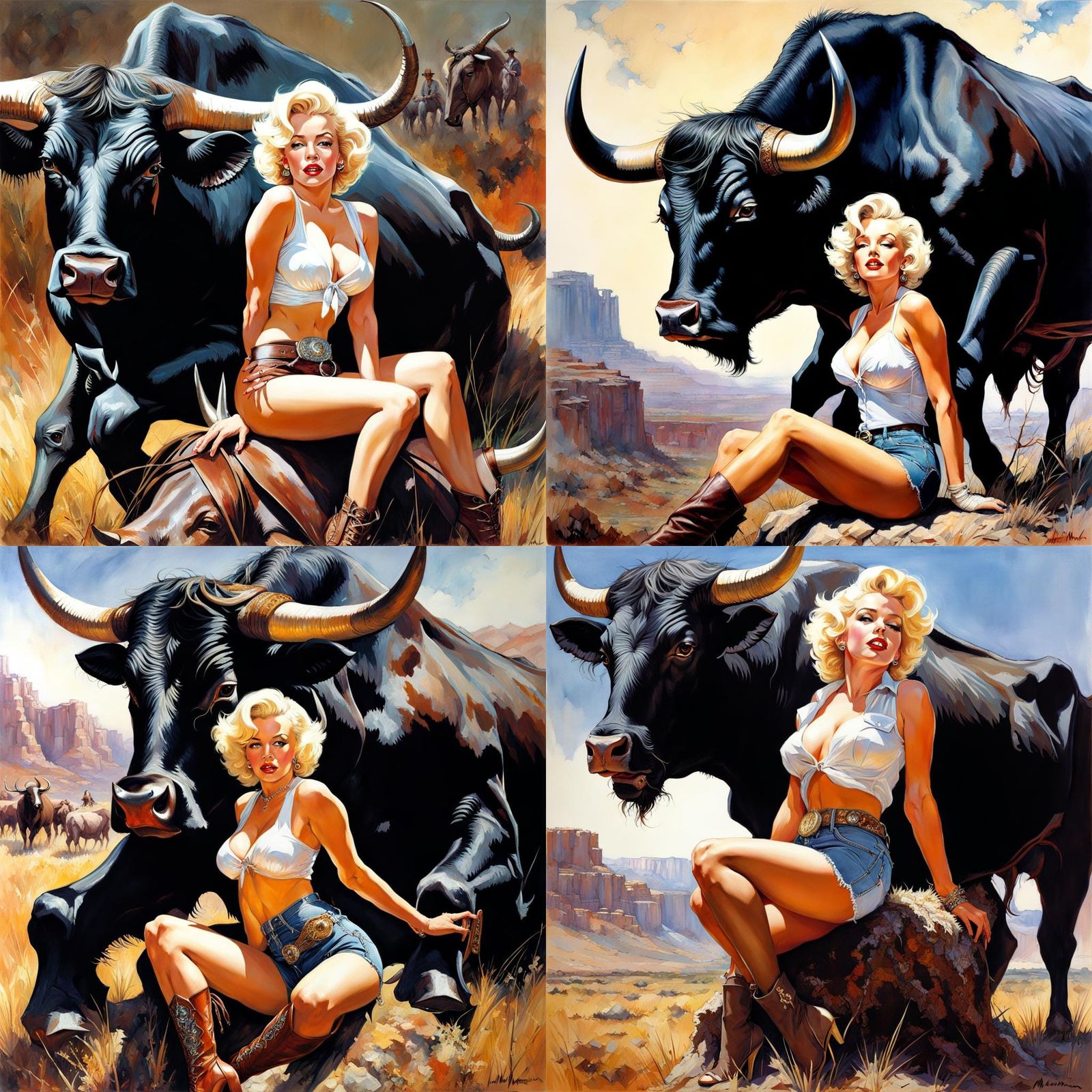 Cowgirl on Bull: Fantasy Digital Art