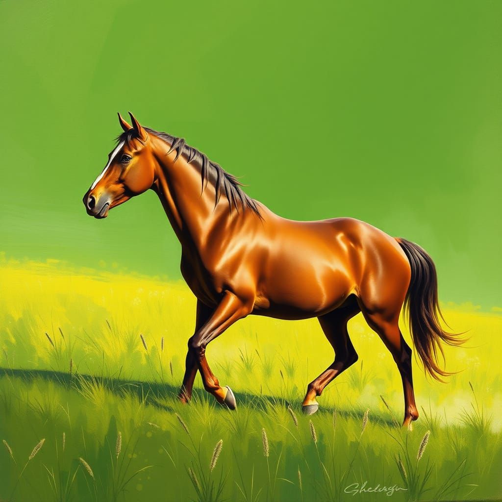 Horse Alejo in Meadow: Remington, Wittfooth, and Loish Style