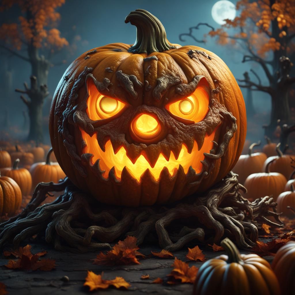 Detailed Halloween Pumpkin Monster Concept Art