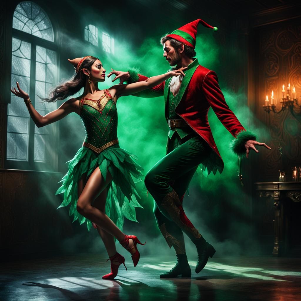 Elf Dancer in Dark, Moody Setting: Splash Art