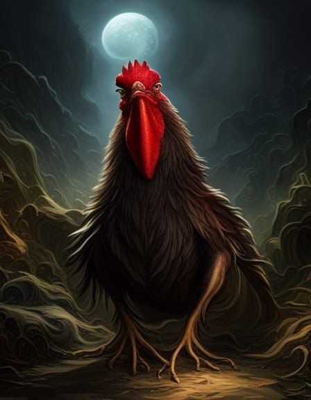 Lovecraftian Rooster in Dark Fantasy Style