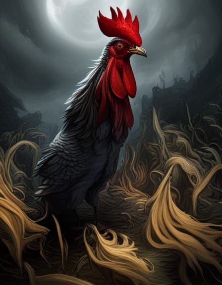 Lovecraftian Rooster in Dark Fantasy Style