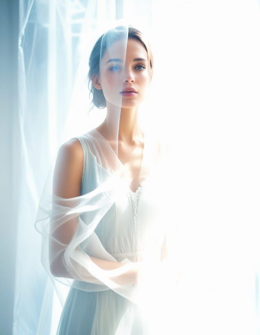 Figure Behind Veil Lost in Remembrance