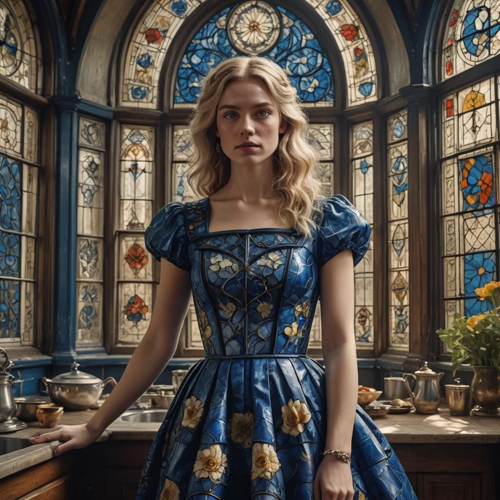 Victorian Girl in Delft Blue Dress: Digital Matte Painting