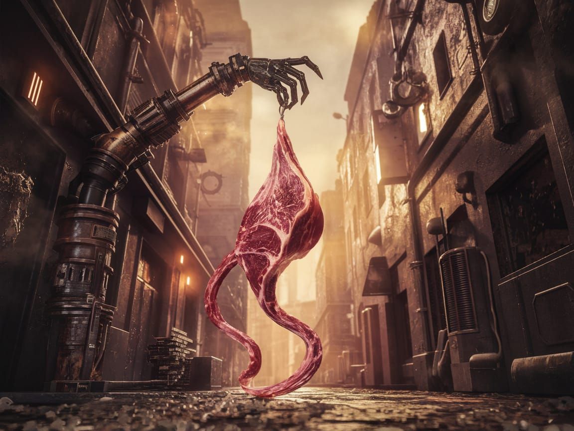 Surreal Dieselpunk Vision of Fresh Meat in Futuristic City