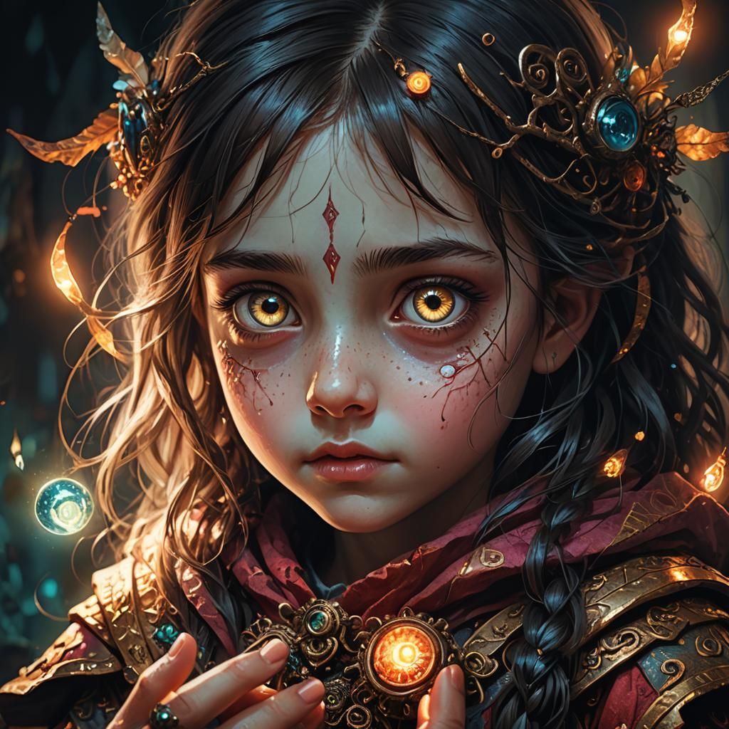 Fantasy Portrait of Girl with Doll, Digital Painting