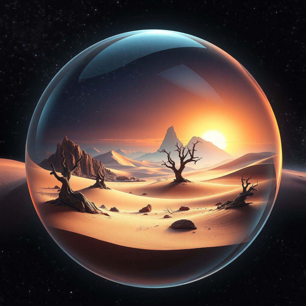 Desert in Glass Orb Floating in Space