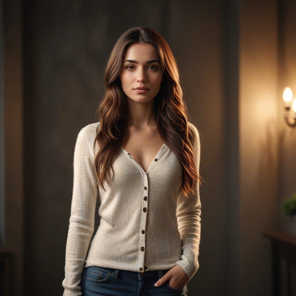 Hyper-Realistic Portrait of a European Woman in Warm Golden ...