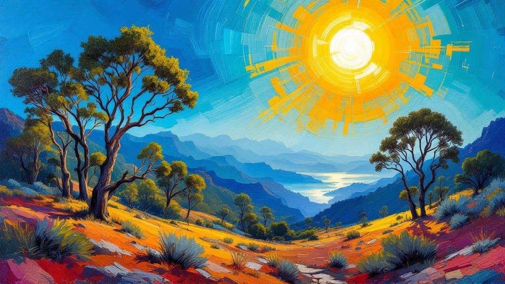 Australian Blue Mountains Landscape in Expressive Style