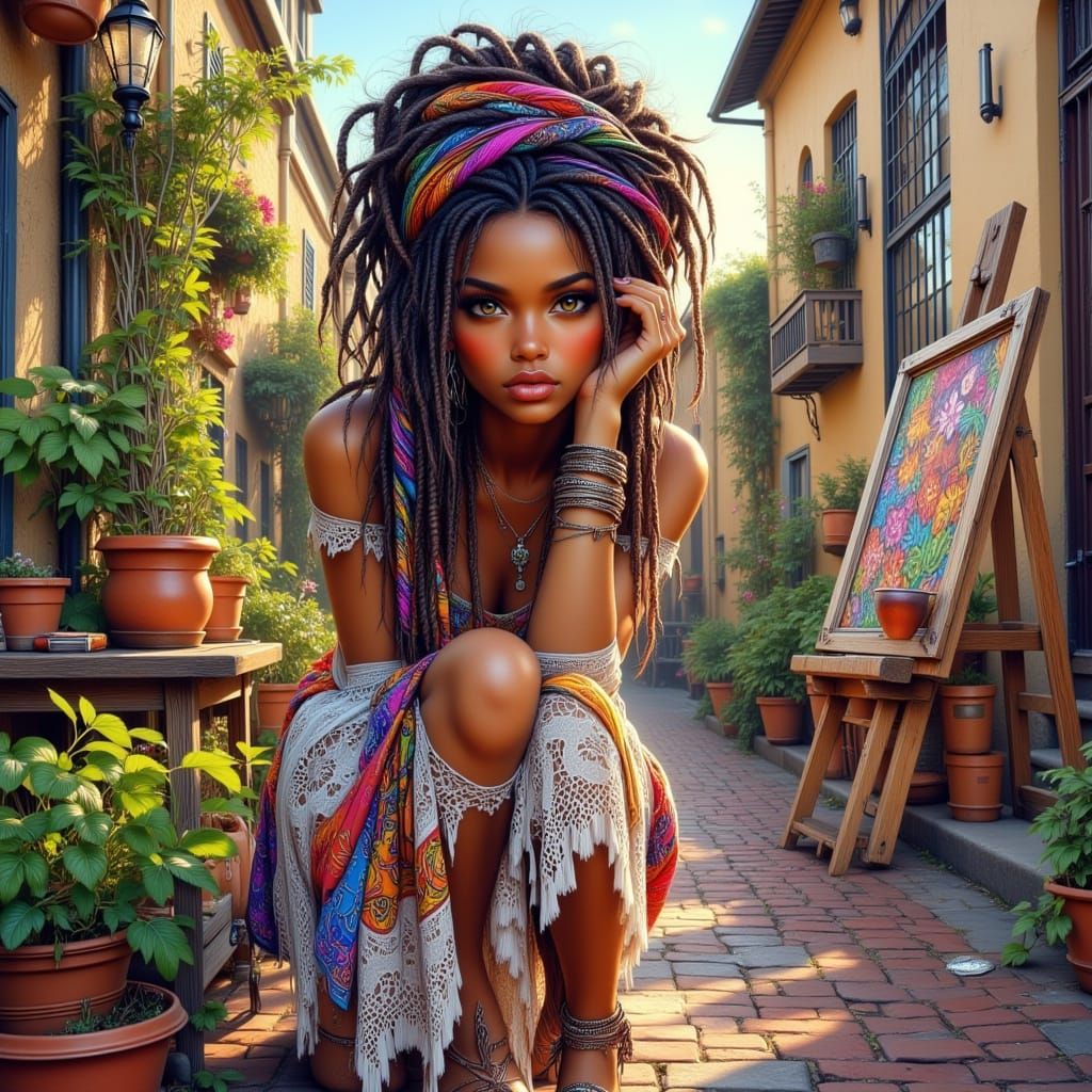 Surreal Bohemian Goddess Paints Self-Portrait in Vibrant Fre...