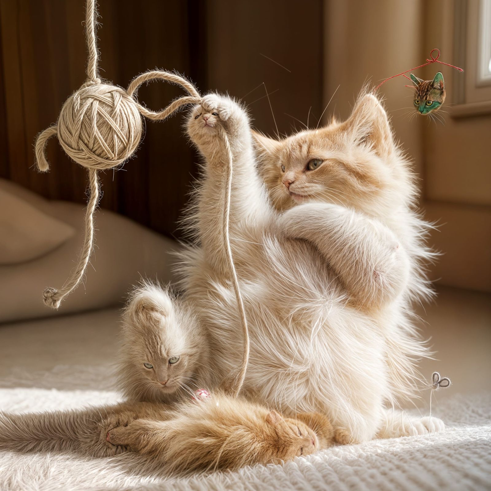 Whimsical Cat in Action, Playful Feline Chaos