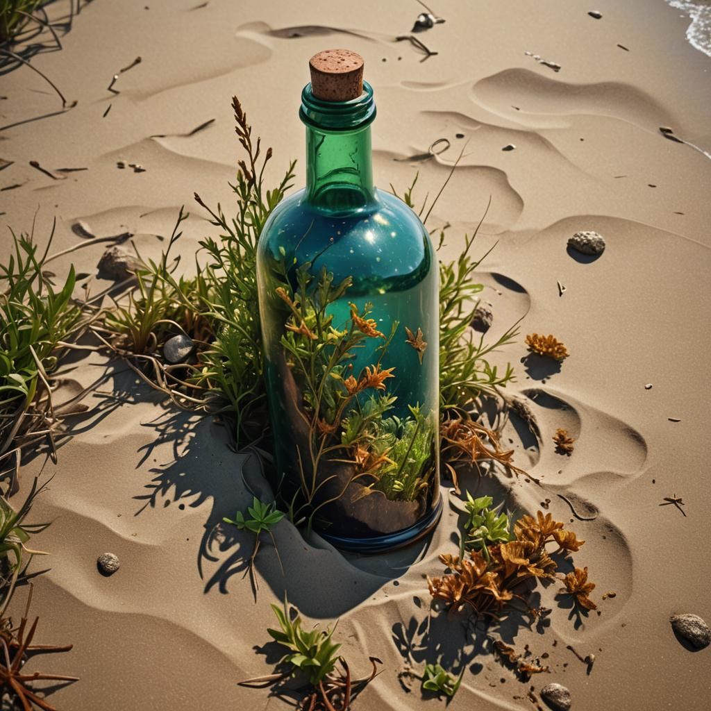 Old Bottle on Beach: Detailed Matte Painting