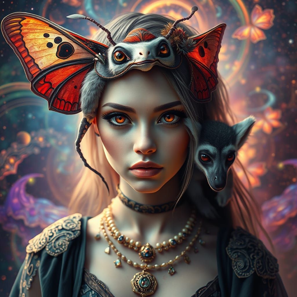 Mystical Creature Fusion in Pablo Amaringo Style