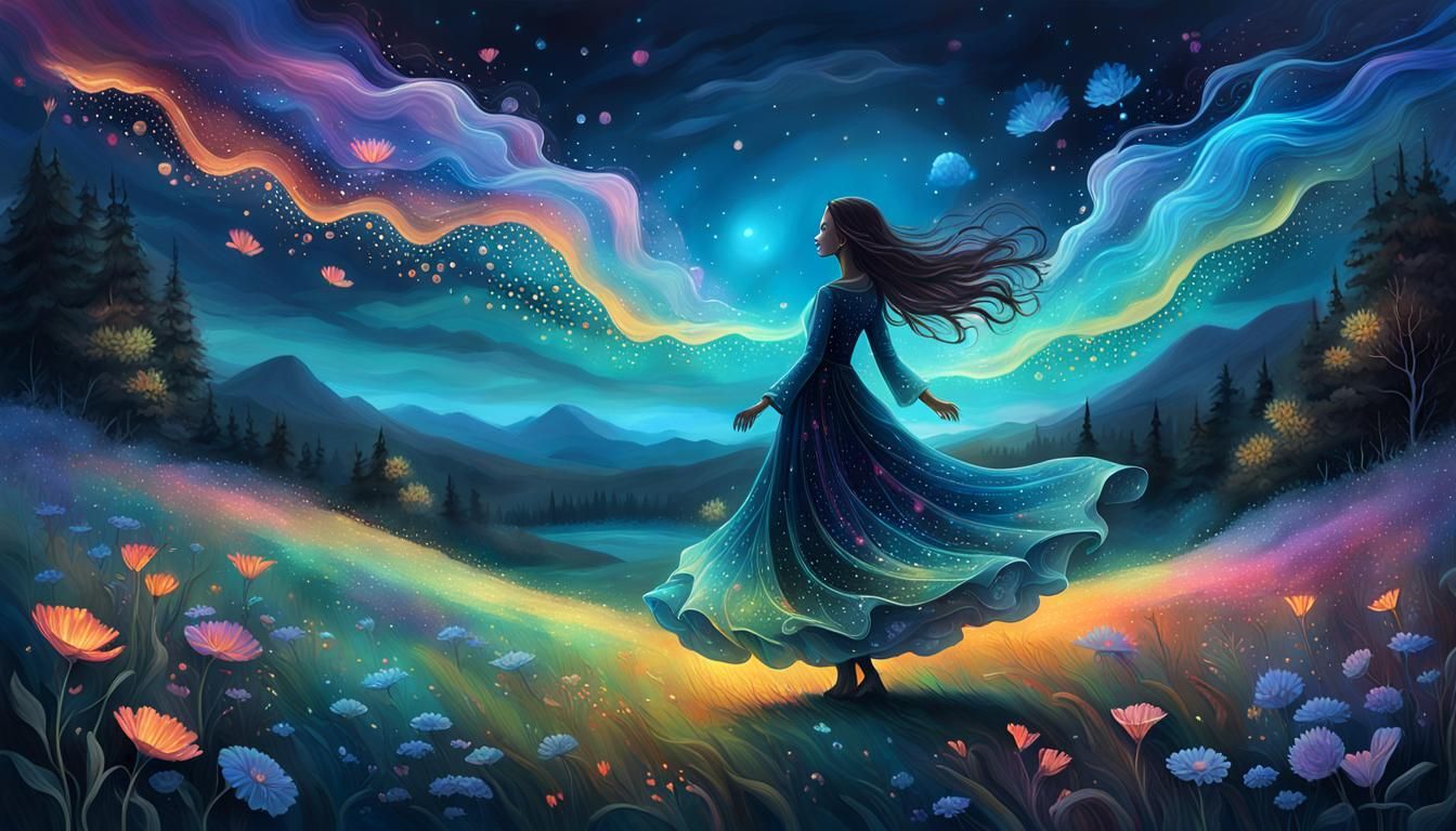 Bioluminescent Ghost Emerges in Flowering Meadow: Digital Pa...