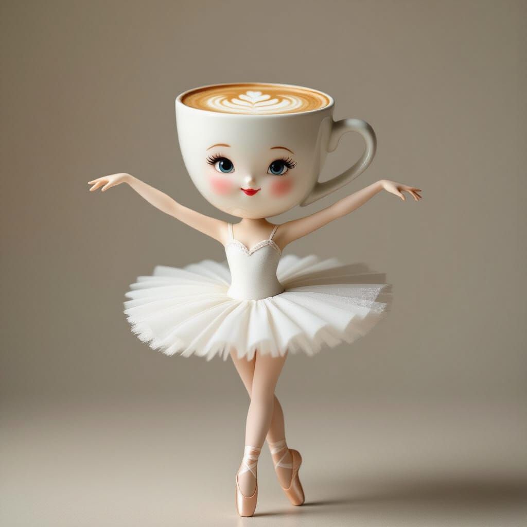 Ballerina with Cappuccino Cup Head in Soft Studio Light