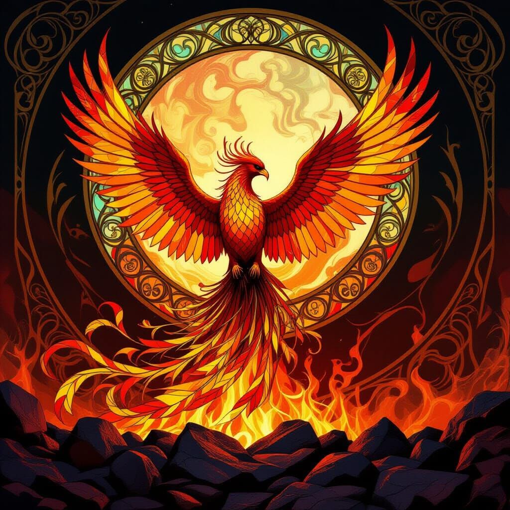 Phoenix of Stained Glass Rises from Embers