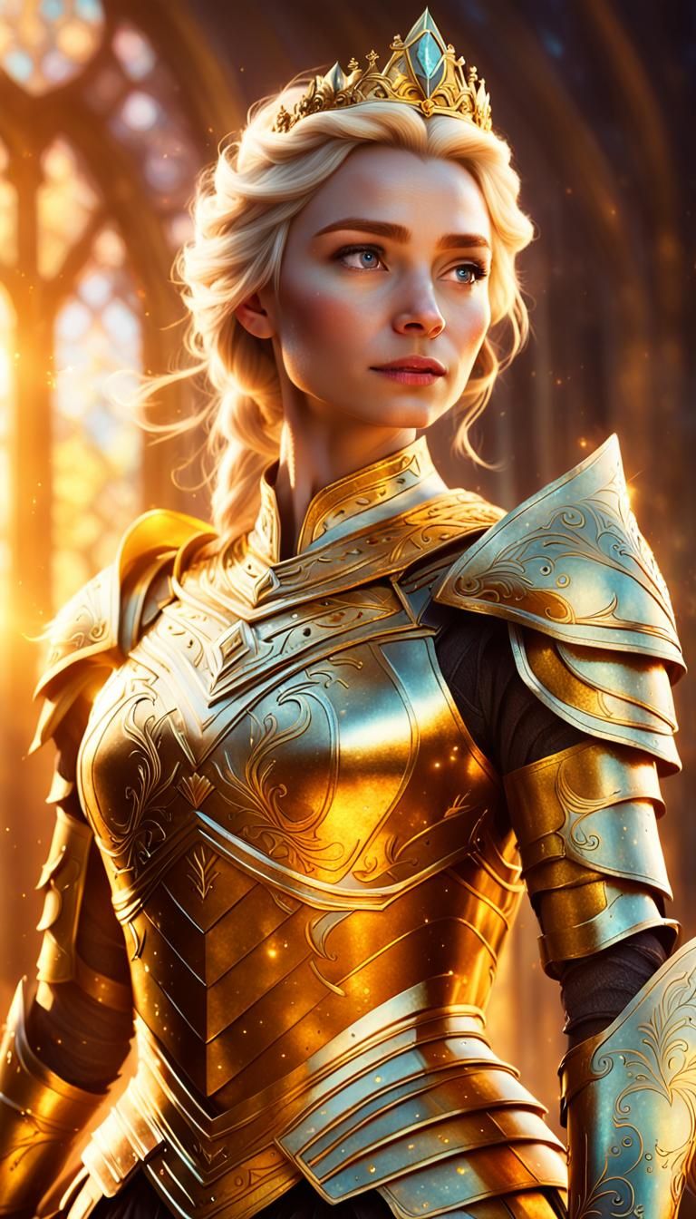 Queen Elsa Warrior in Golden Armor: Fantasy Art