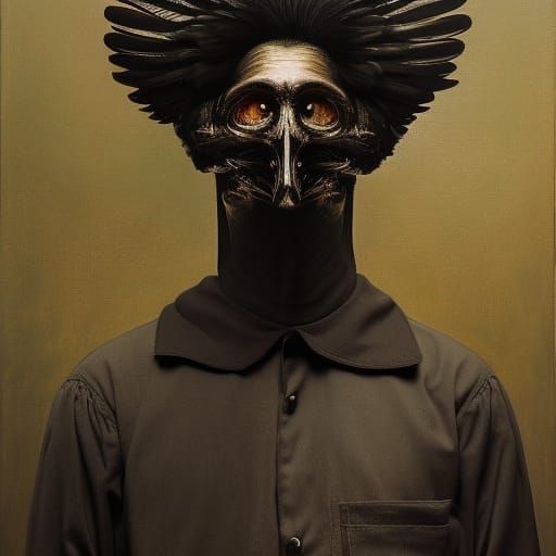 Human to Crow Transformation: Hyperrealistic Oil Painting