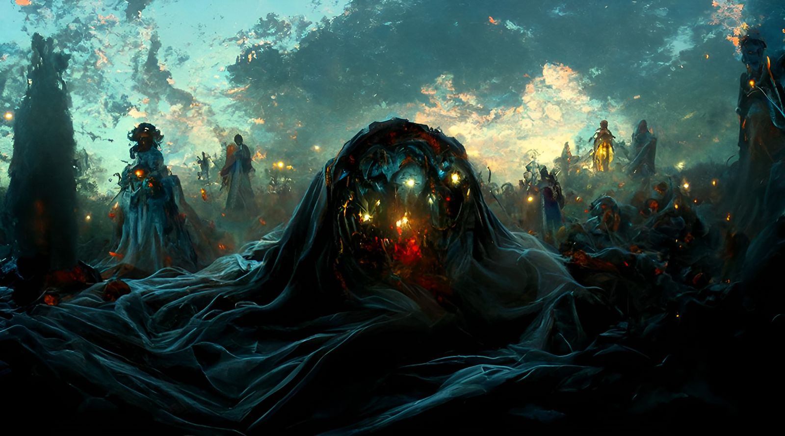 Ethereal Bejeweled Sphere in Cosmic Horror Style