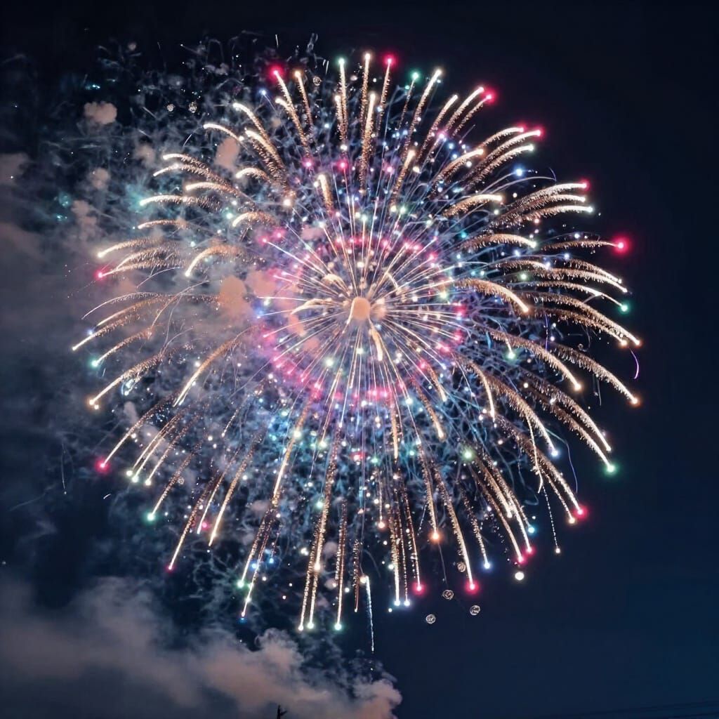 Colorful Fireworks Bloom in Celestial Circle