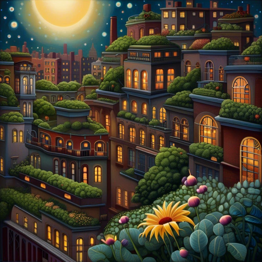 Rooftop Garden in Manhattan: A Fantasy Digital Painting