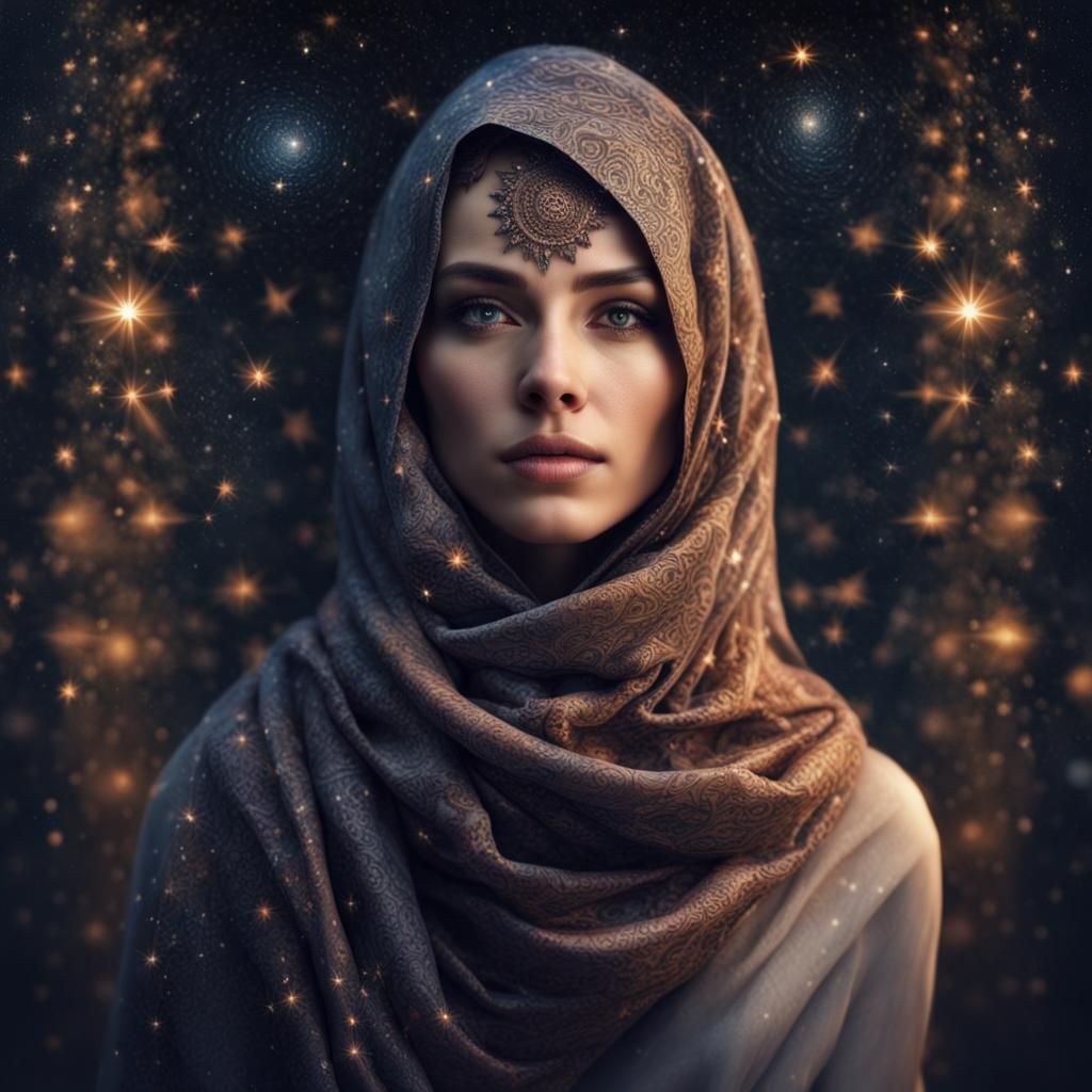 Beautiful Woman with Starry Background: Digital Matte Painti...