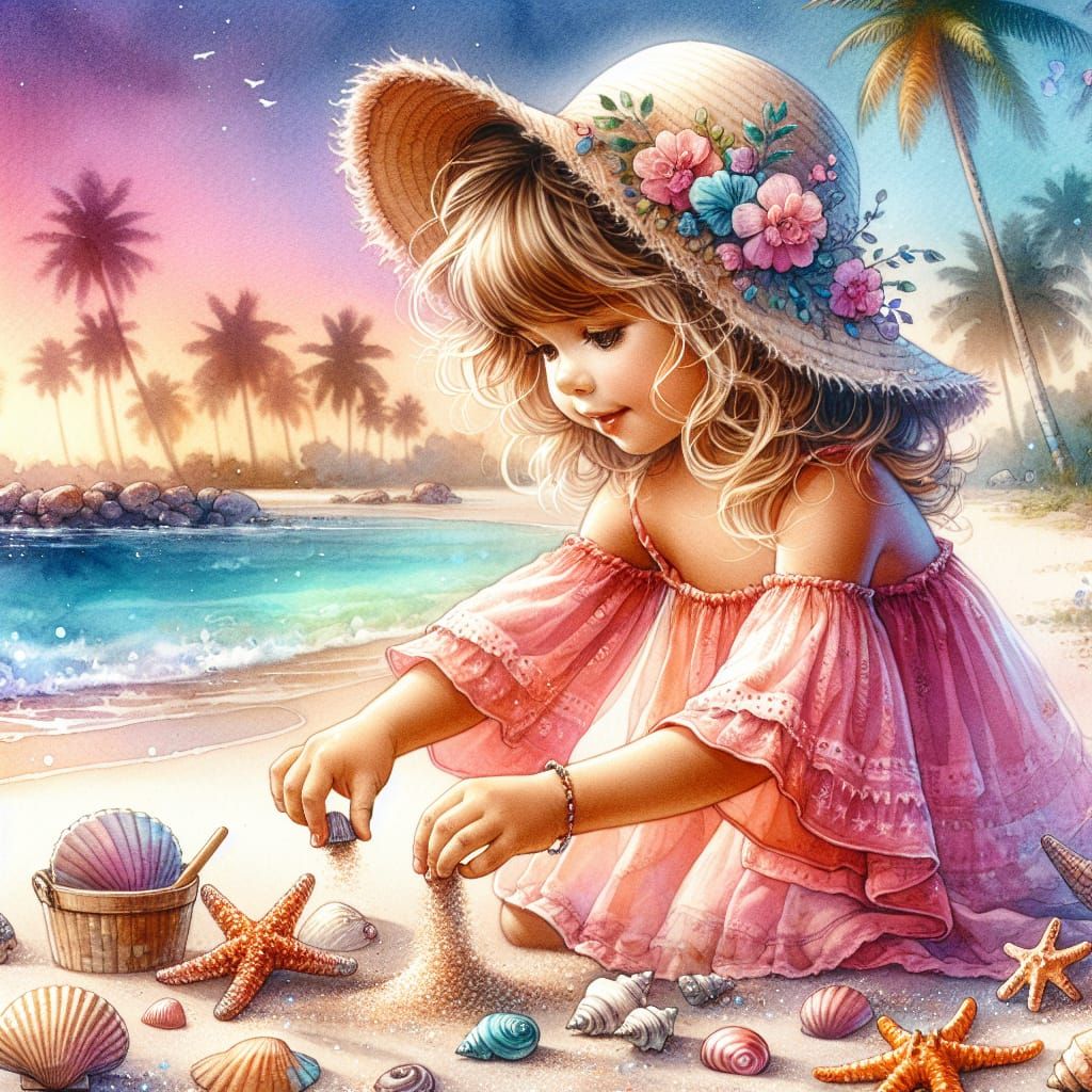 Little Girl's Beach Day: A Watercolor Illustration
