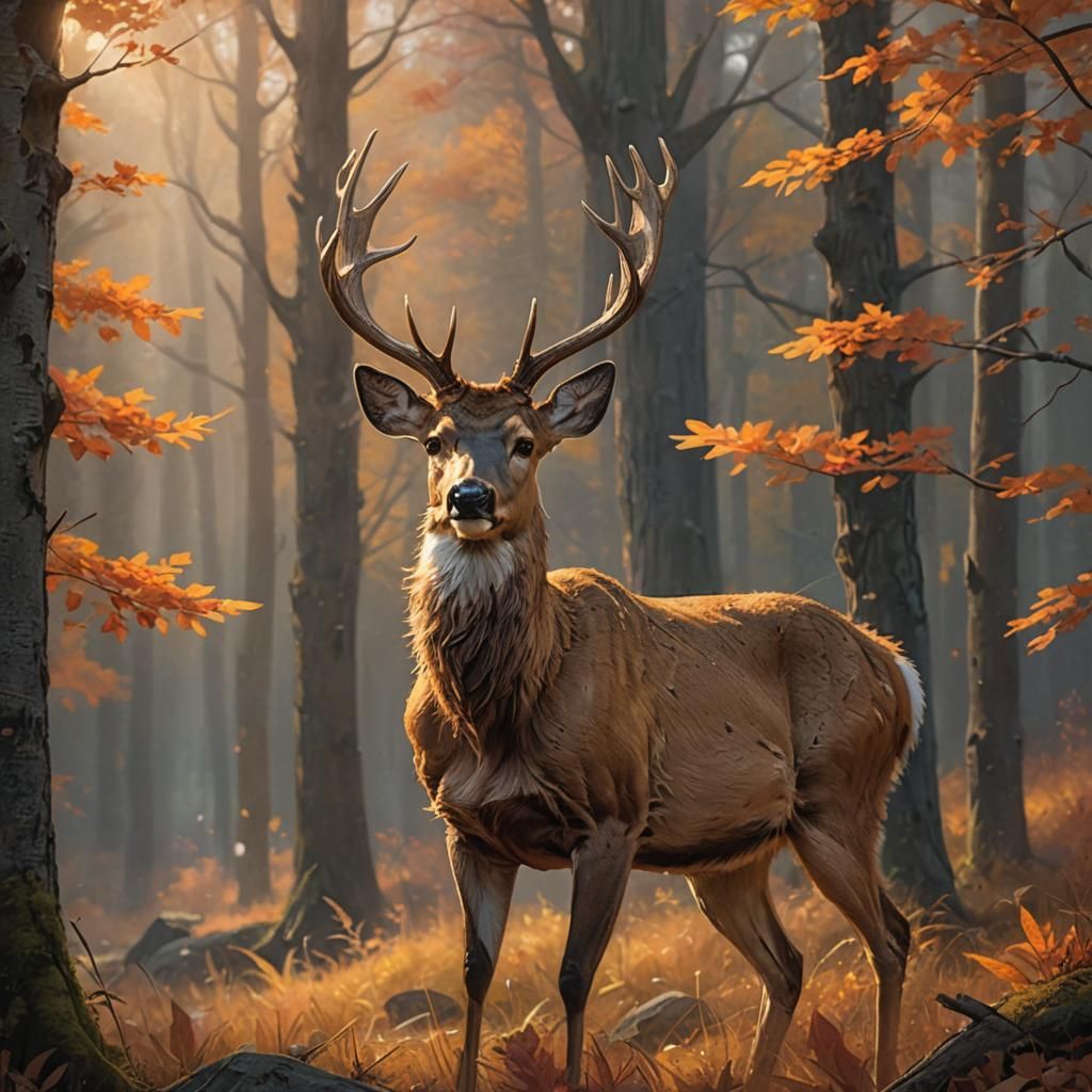 Autumn Valley Deer in Golden Hour Light