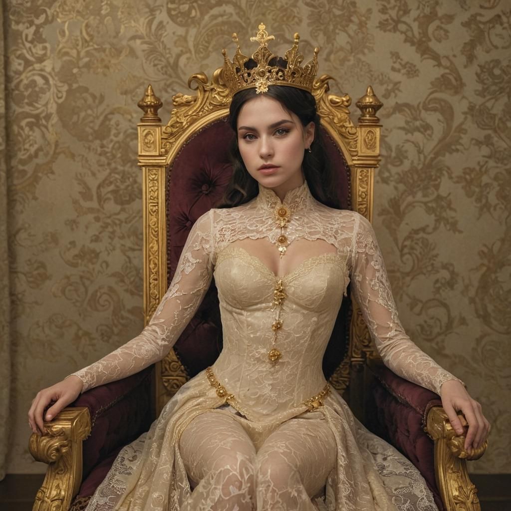 Elegant Dark Queen in Golden Throne Room, Modotti Style