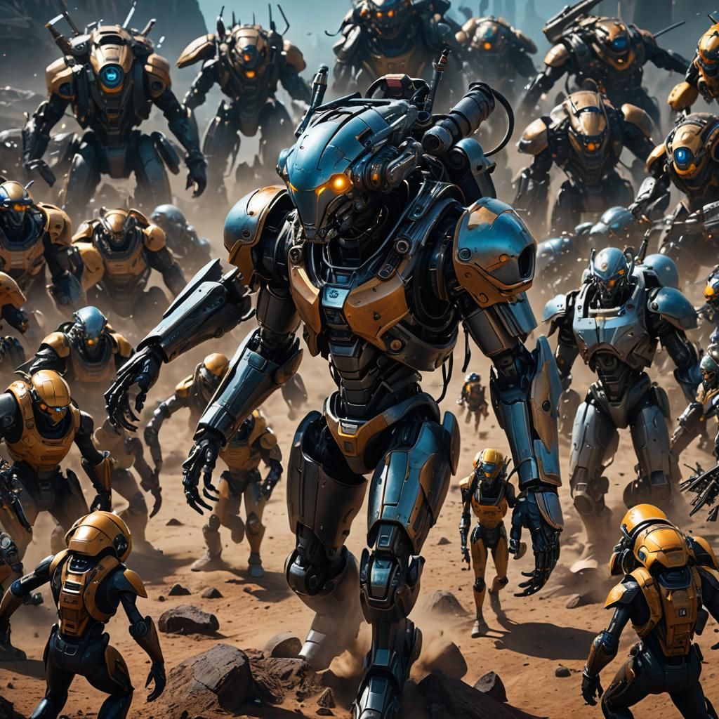 Technomancer and Robotic Minions in Detailed Digital Art