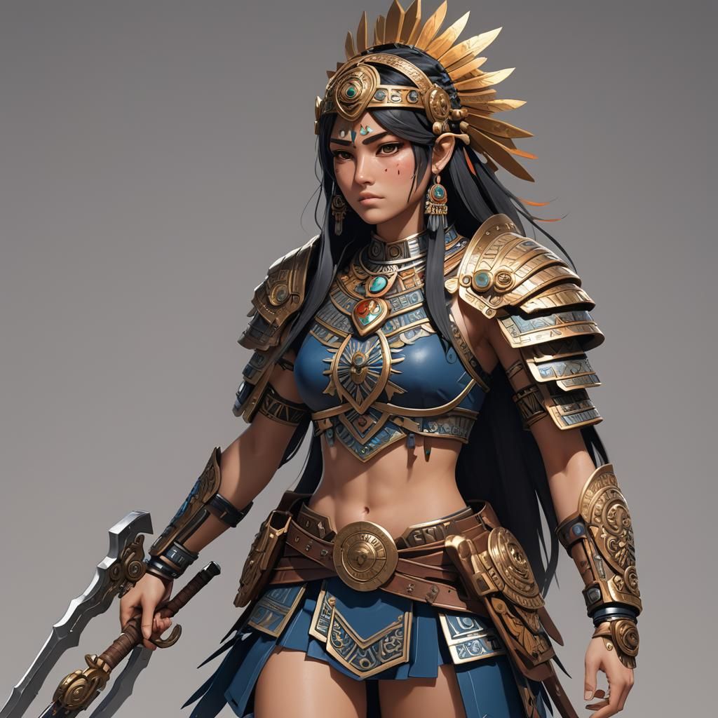 Beautiful Aztec Woman Warrior in Anime Style