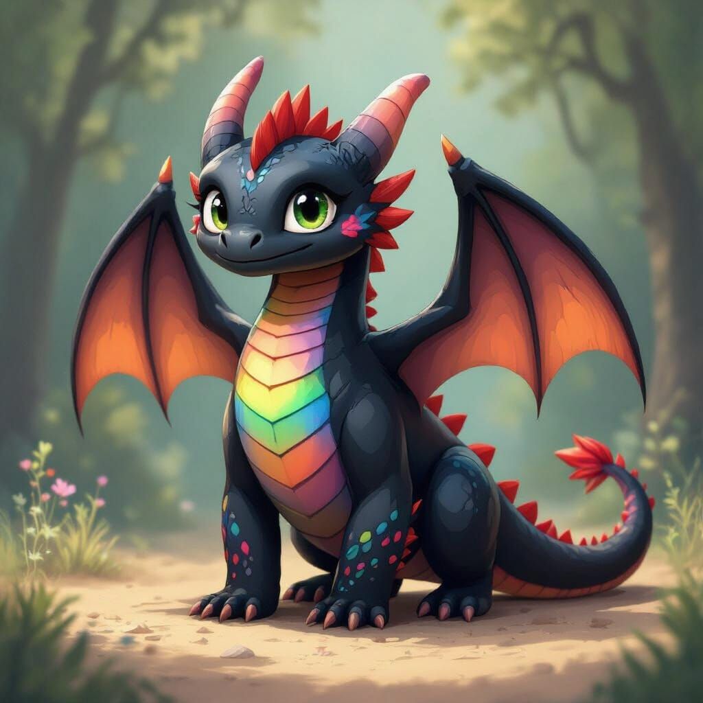 Rainbow Scaled Dragon Inspired by Miyazaki Art