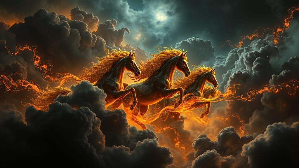 Epic Celestial Stallions in a Surreal Style