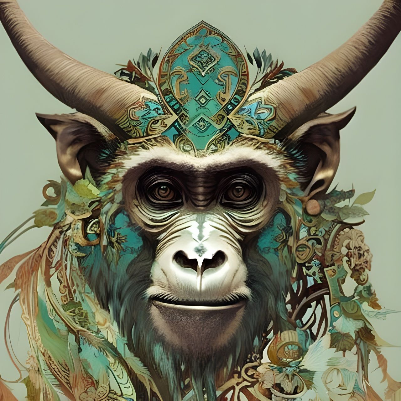 Horned Monkey Portrait with Shiny Aura