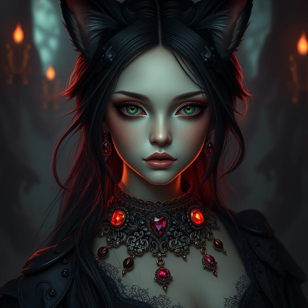 Gothic Neko Goddess with Mystical Collar
