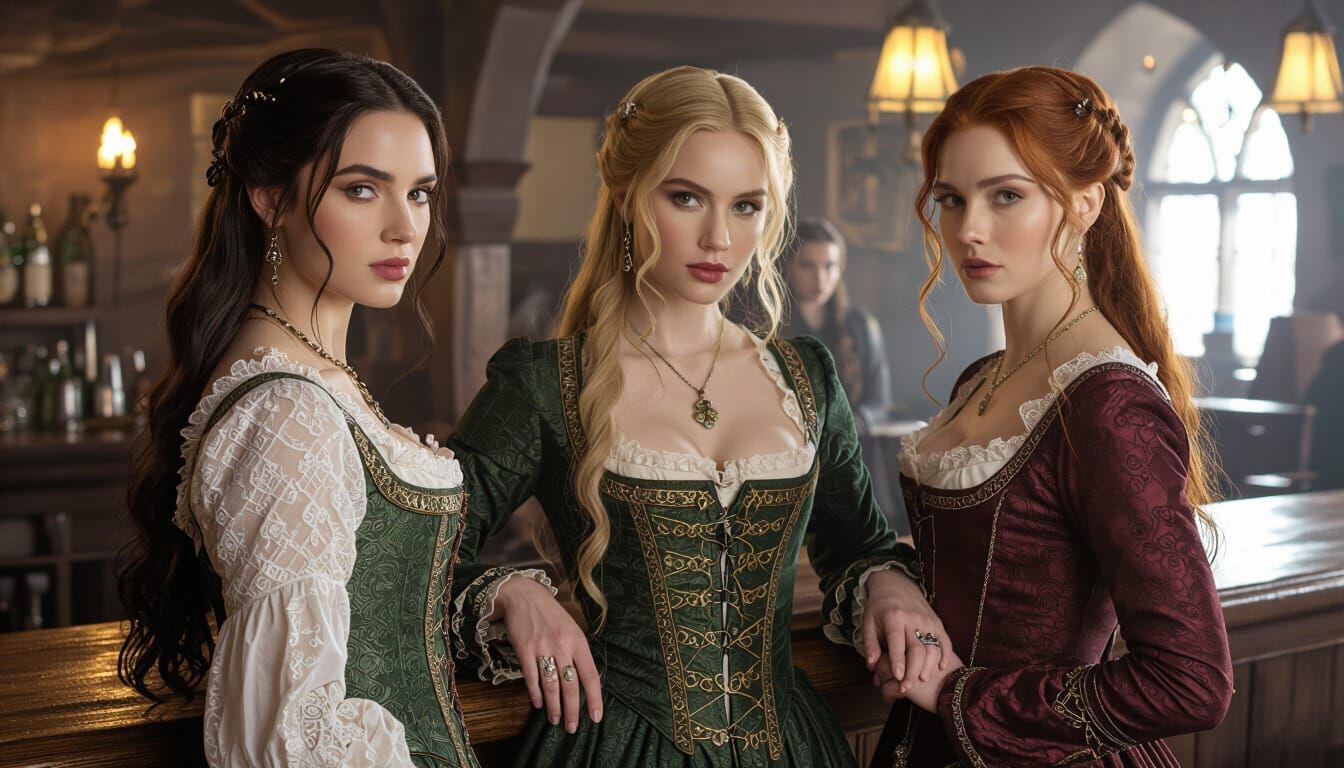 Medieval Women in Tavern, Cinematic Photography