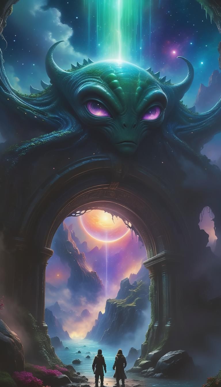 Magical Portal to Alien Planet in Ethereal Style