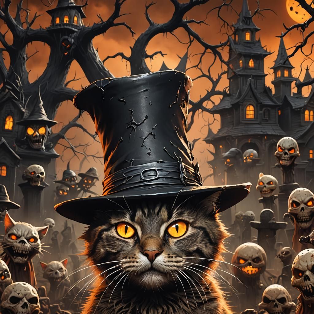 Spooky Zombie Cat on Halloween Night