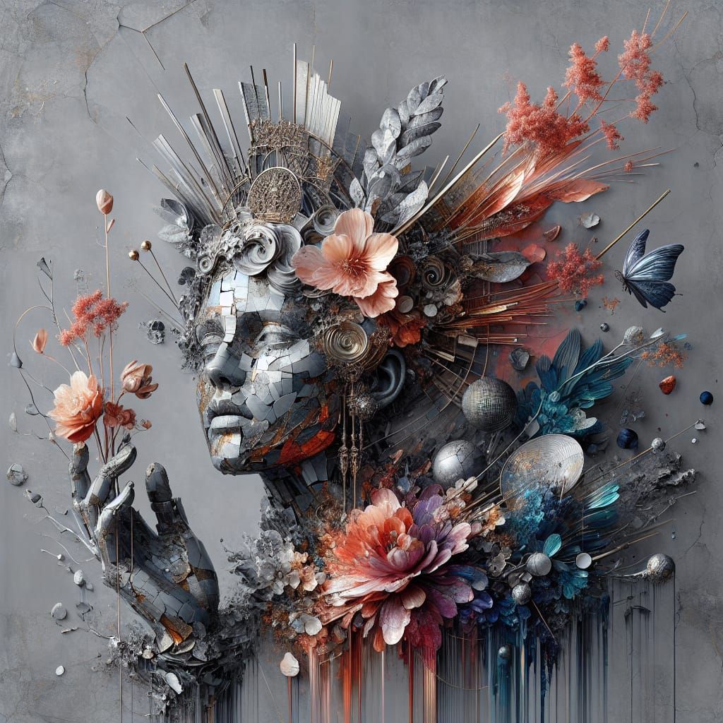 Abstract Sculptural Figure with Floral Bouquet