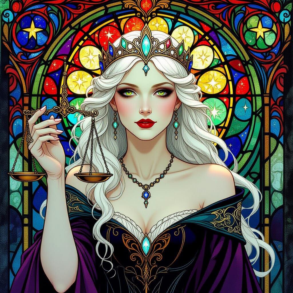 Dark Fantasy Queen in Ornate Stained Glass