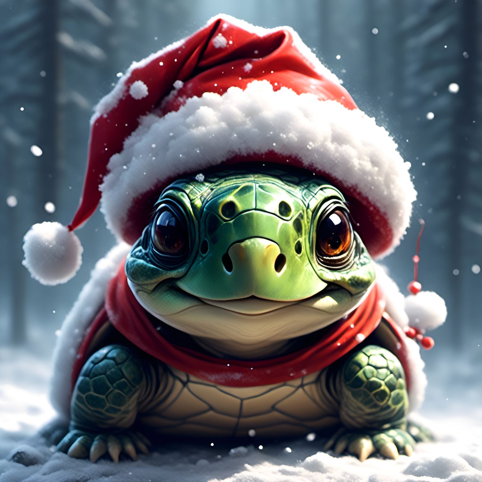 Chibi Turtle Celebrates Christmas in Graffiti Style