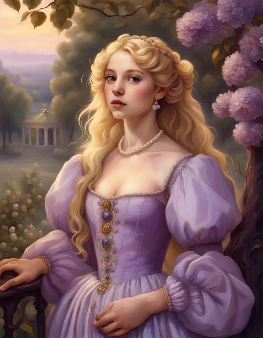 Renaissance Girl in Light Purple Gown Portrait