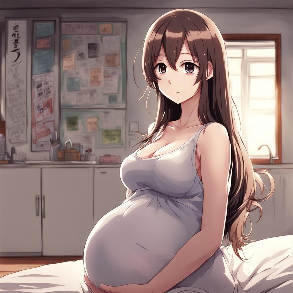 Pregnant Anime Girl in Manga Key Visual Style