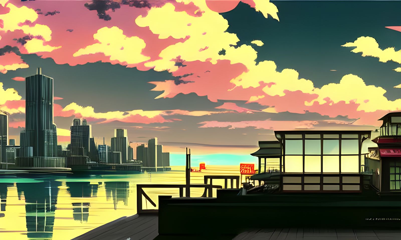 Lively Anime Seaport Inspired by Studio Ghibli