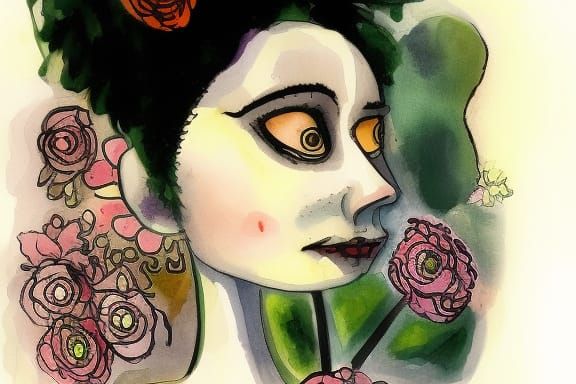 Watercolor Portrait in Tim Burton Style