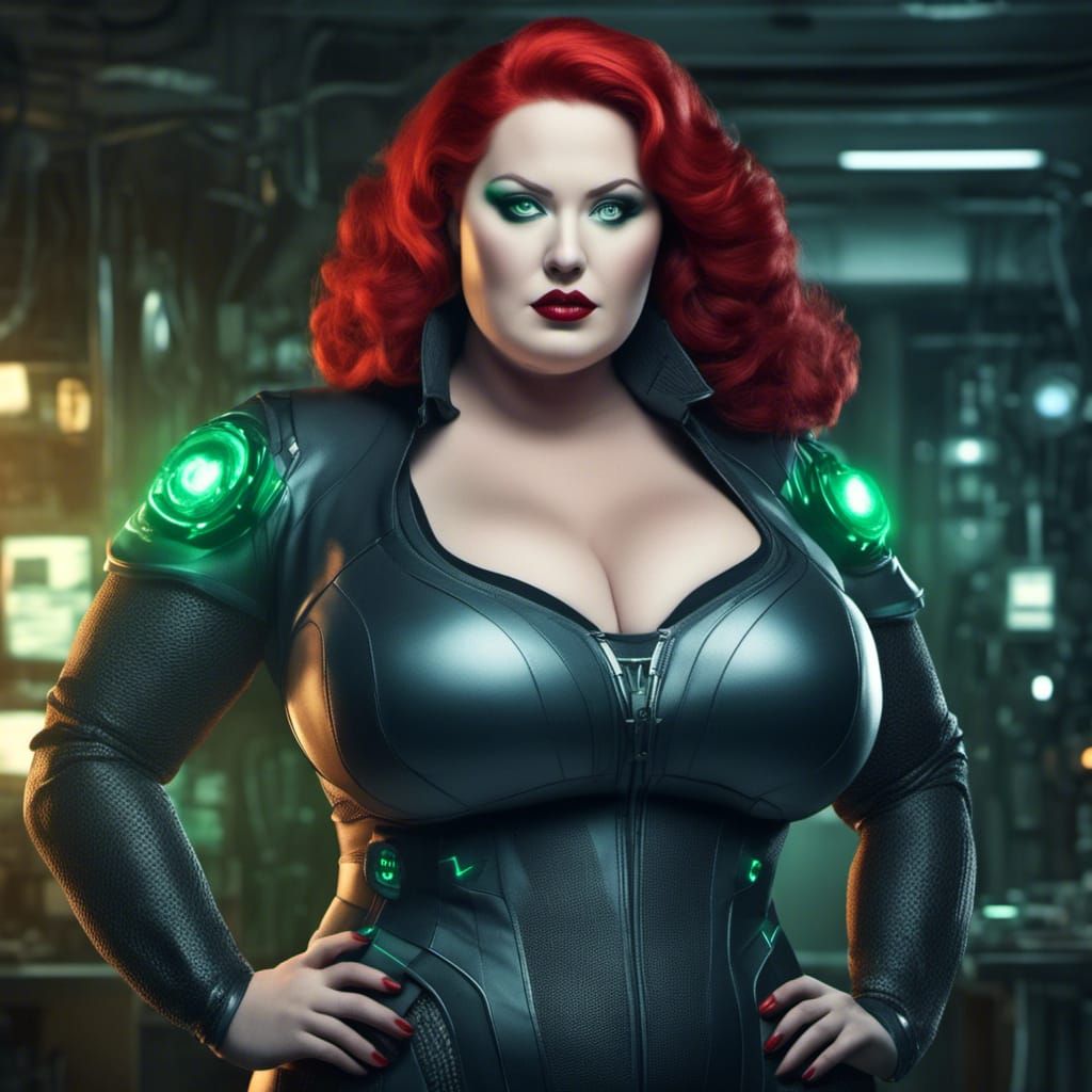 Curvy Scientist and Android with Glowing Eyes